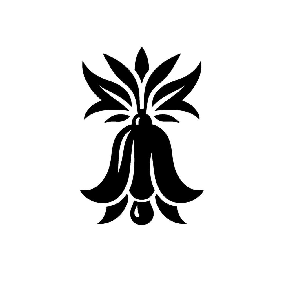 Elegant Black Floral Silhouette with Leafy Arrangement and TearShaped Accent on a White Background vector