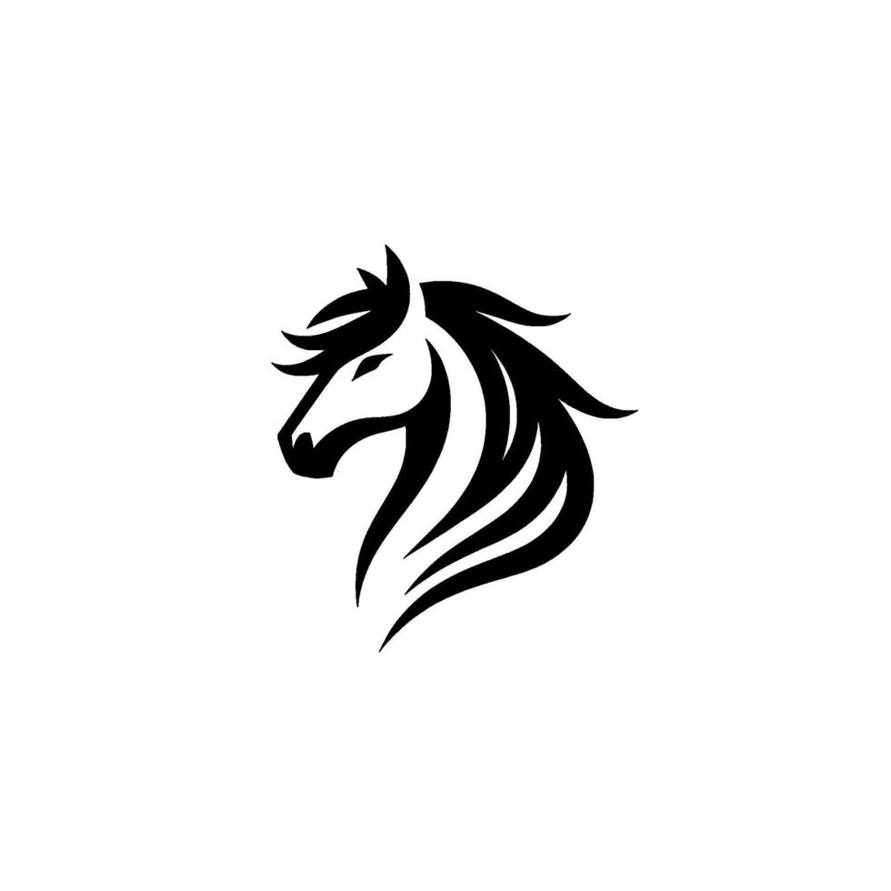 Bold Black and White Horse Head , Stylized Silhouette, Minimalist , Graceful Lines, Powerful Imagery on White Background. vector