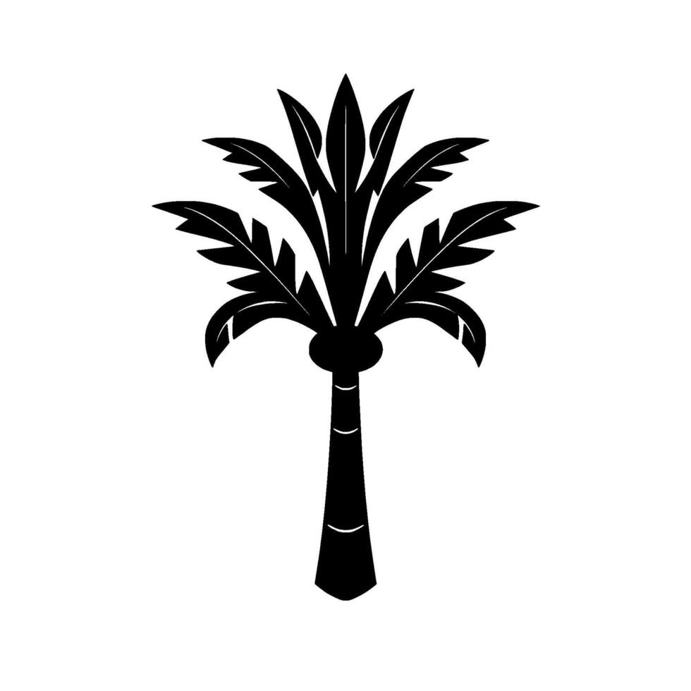 Elegant black silhouette of a tropical palm tree against a clean white background, evoking minimalism and . vector