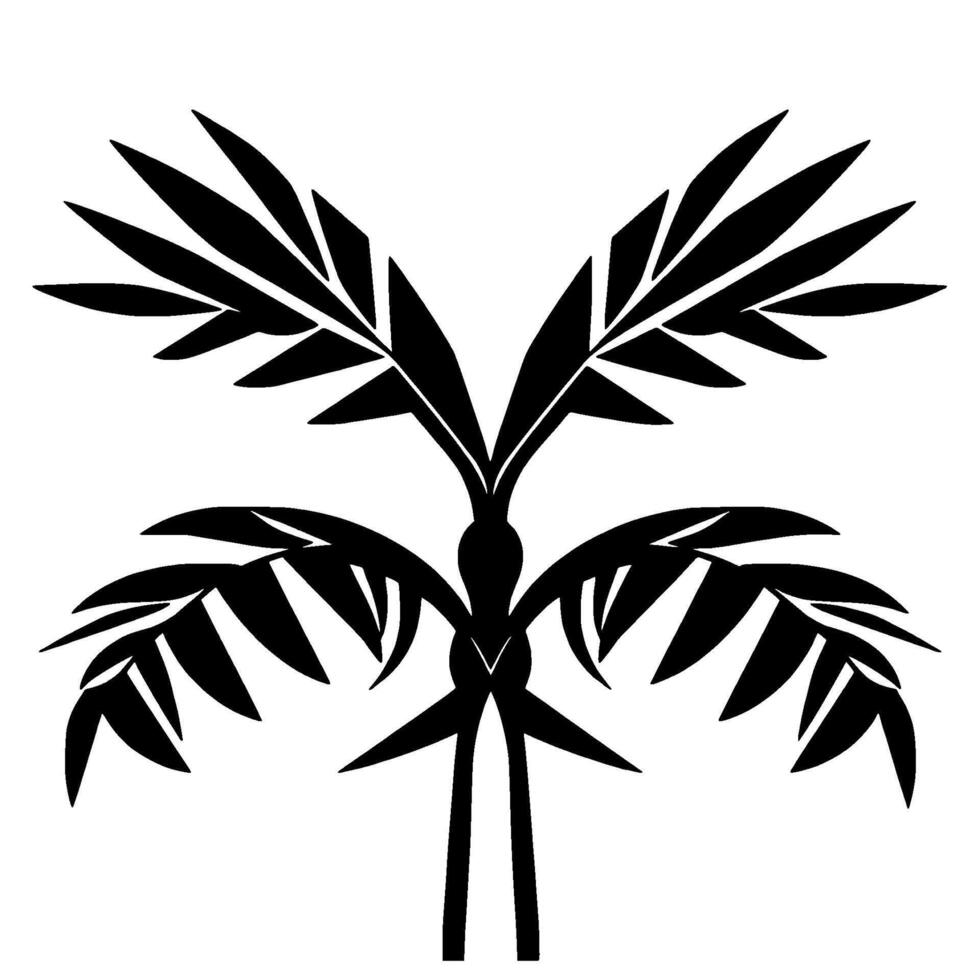 Bold Black and White Silhouette of a Symmetrical Palm Tree with Geometric Fronds Against White Background. vector
