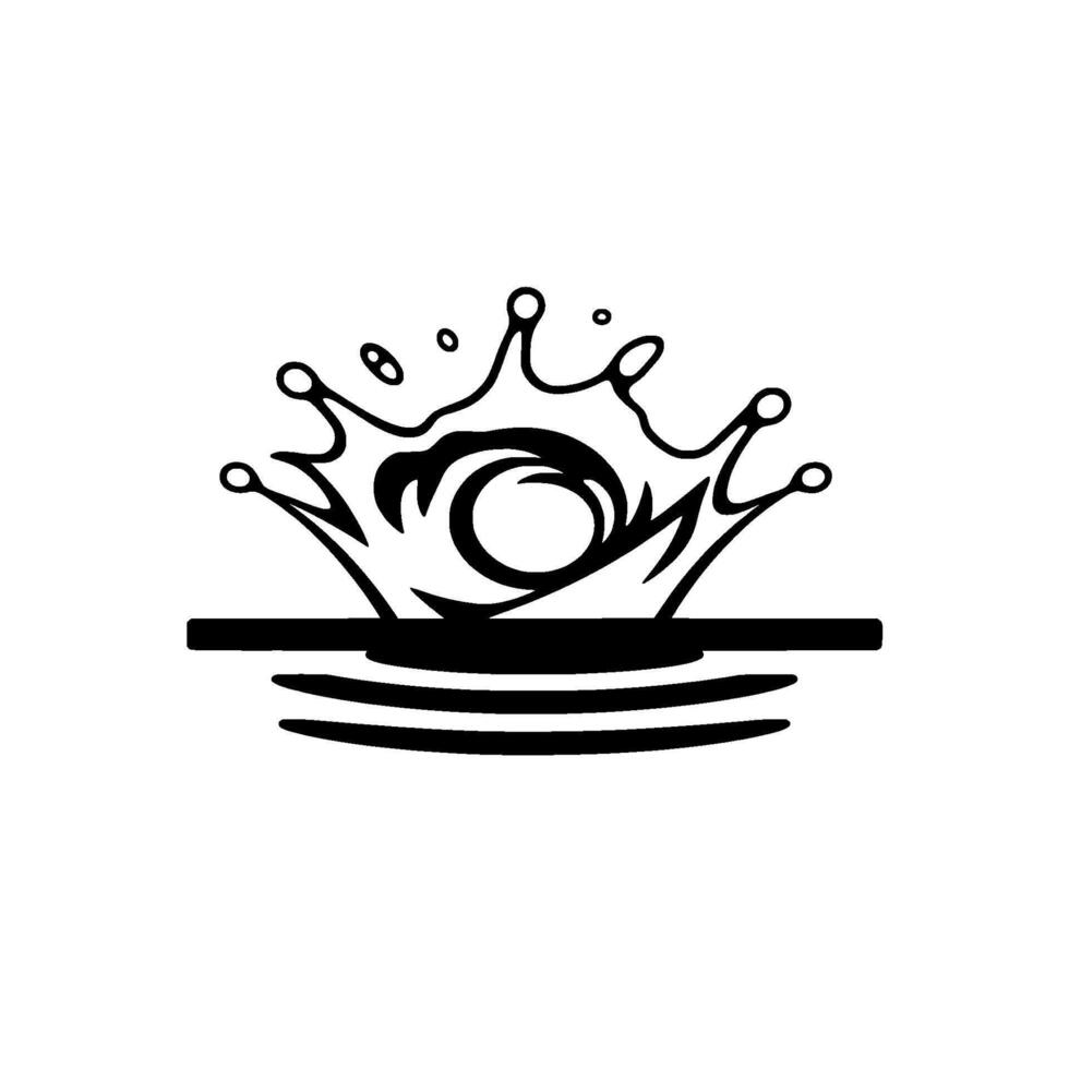 Monochrome Crown Water Splash with Circular Center, Symbolic of Regal Impact on Water Surface. vector