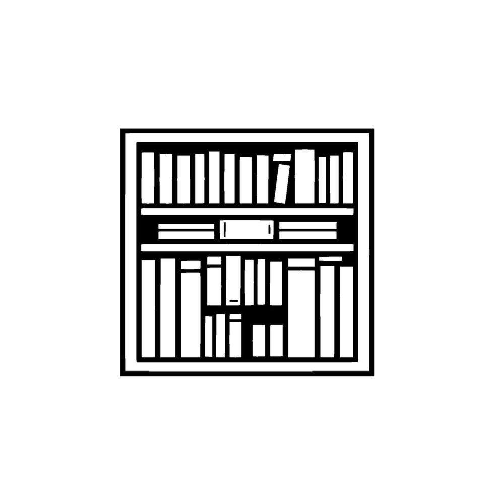 Minimalist Black and White Illustration of a Bookshelf Filled with Books, Suggesting Knowledge and Learning. vector