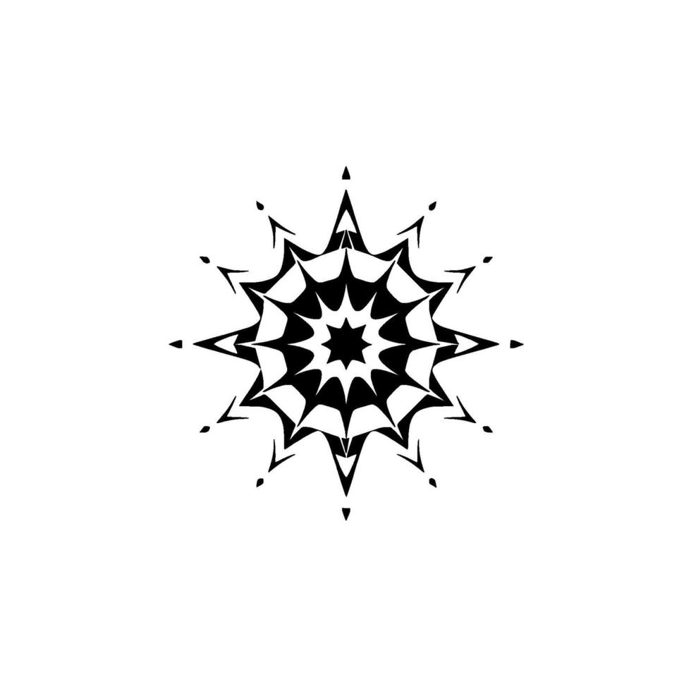 Symmetrical Black and White Abstract Starburst Mandala with Pointed Edges and Geometric Repeating Pattern. vector