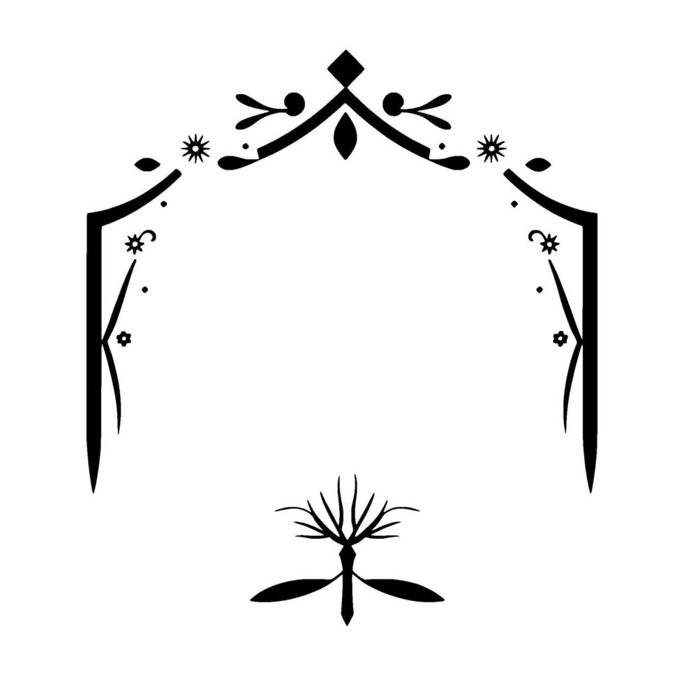 Elegant Black and White Ornamental Archway with Floral and Geometric Elements on a Clean White Background. vector