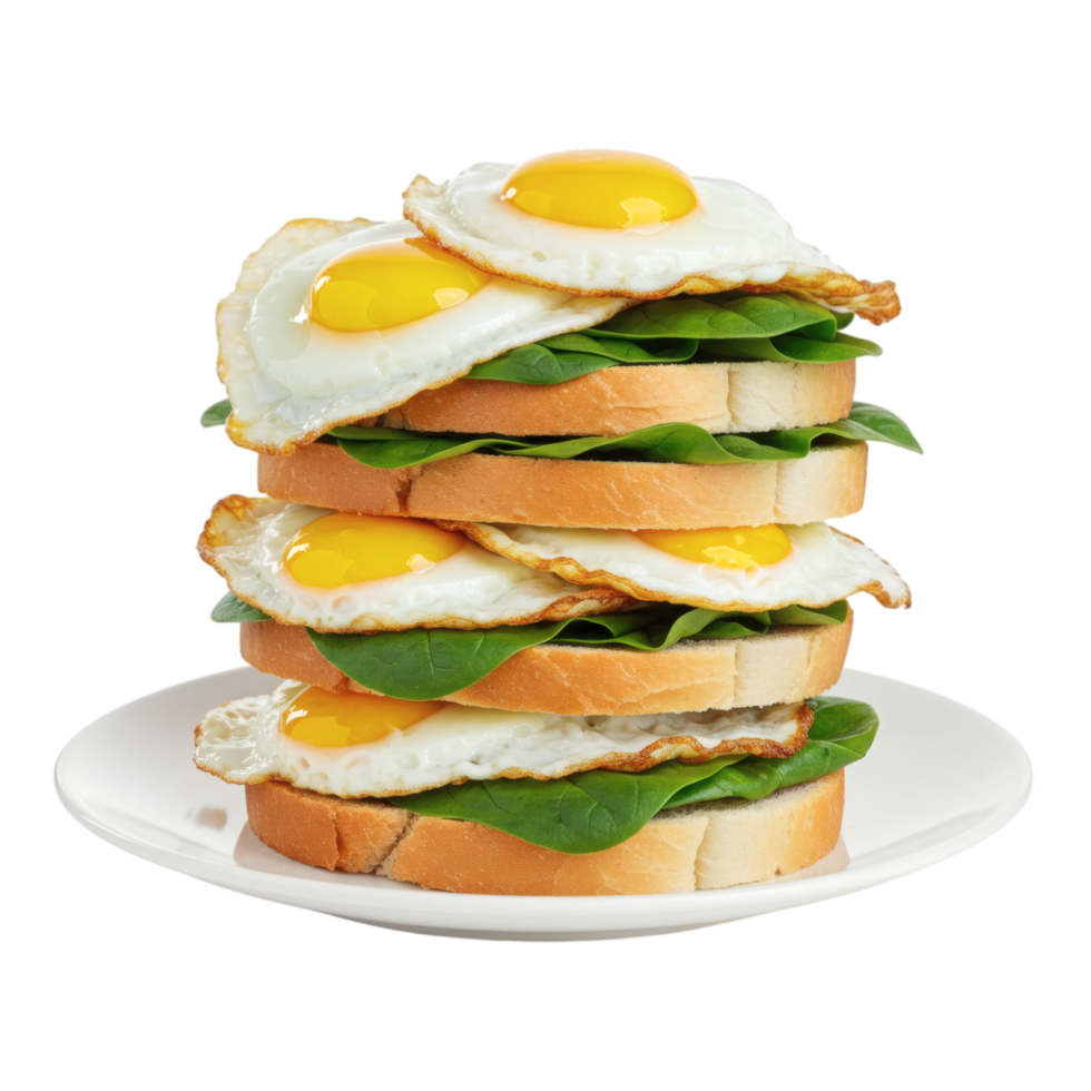 A stack of eggs and spinach on a plate png