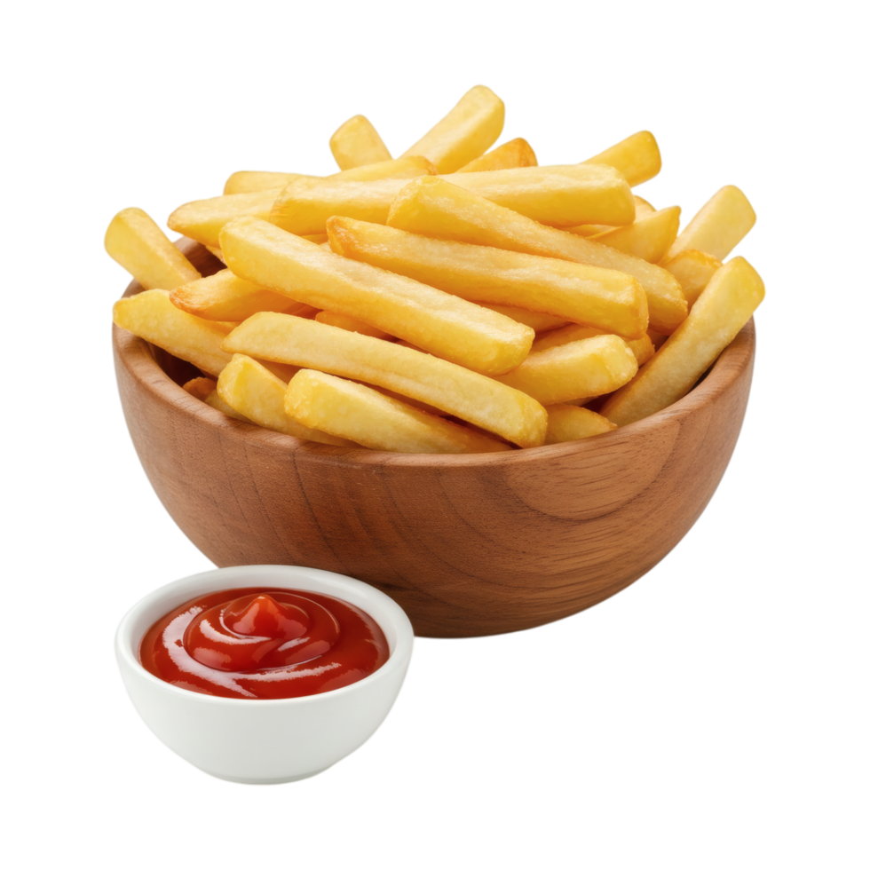 French fries in a bowl with ketchup png