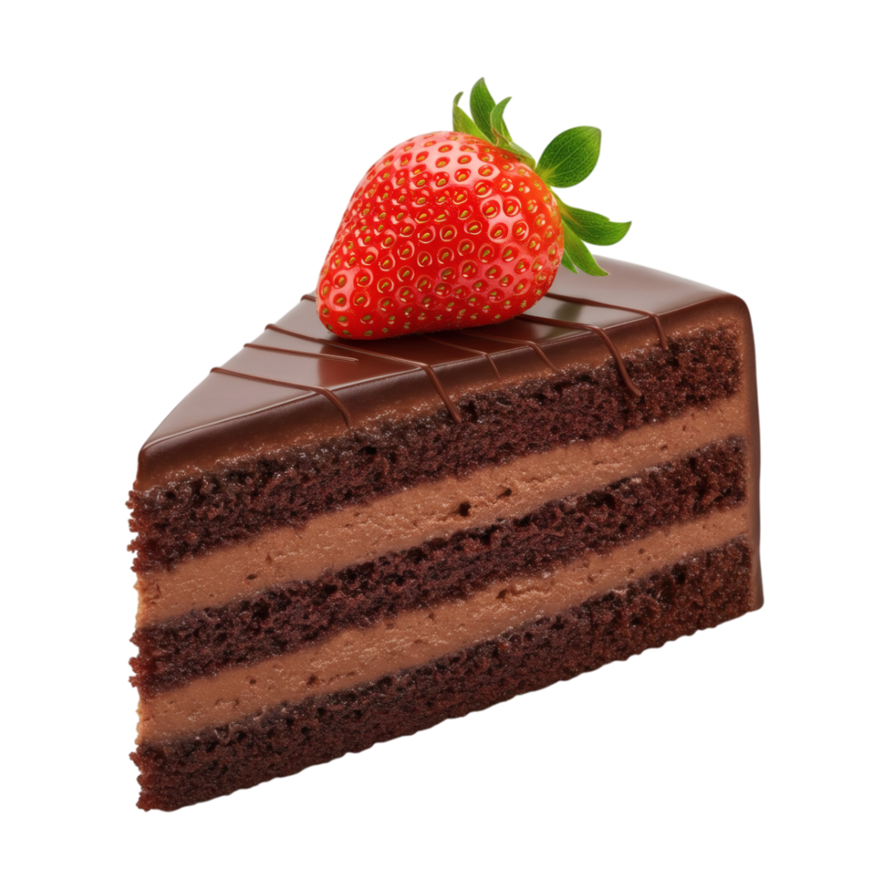 A slice of chocolate cake with a strawberry on top png