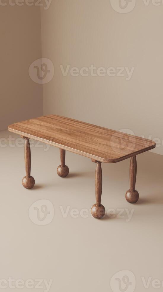 A wooden table with three legs and a wooden top photo