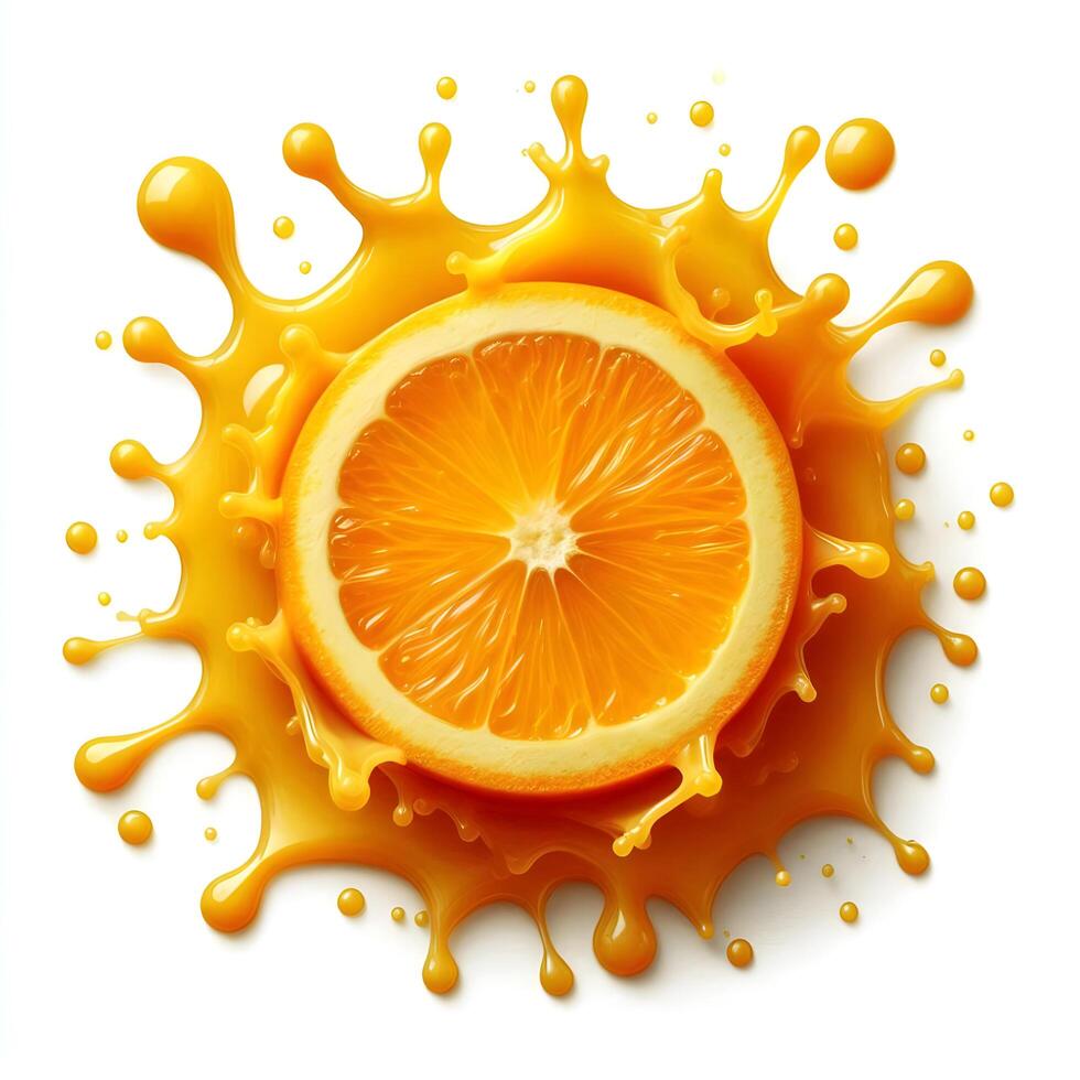 Puddle of orange juice isolated on white background, clipping path, top view photo
