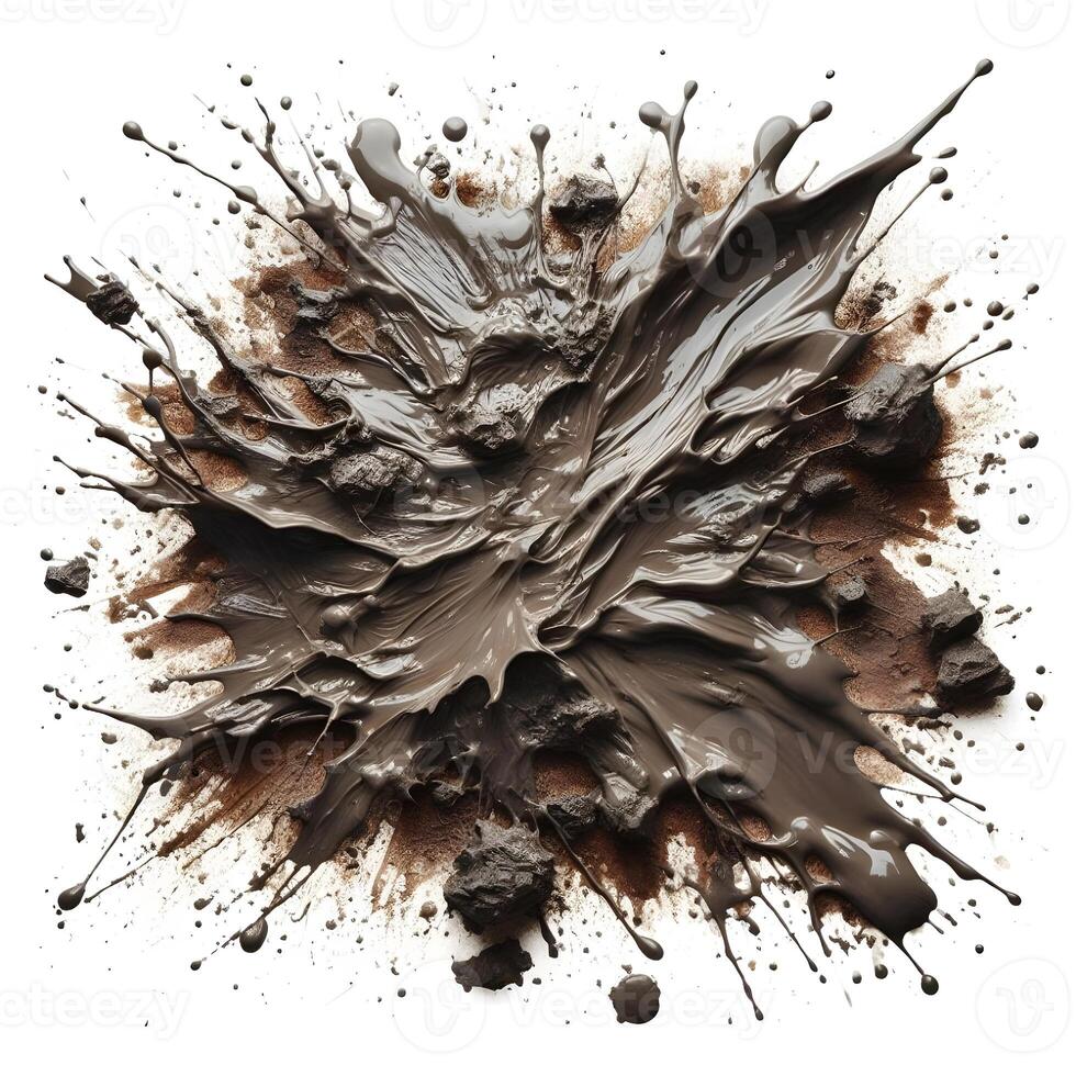 Wet mud, stains texture isolated on white, top view, photo