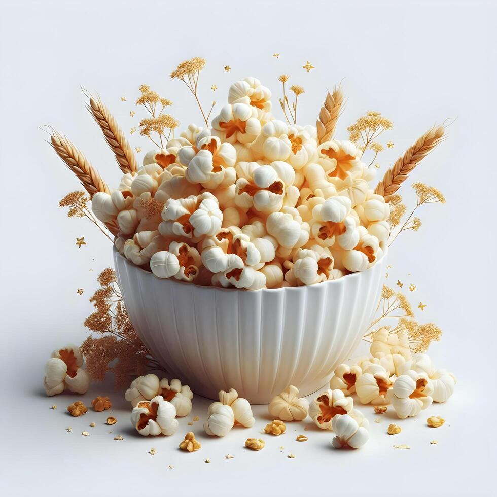 A bowl of popcorn with wheat and corn photo