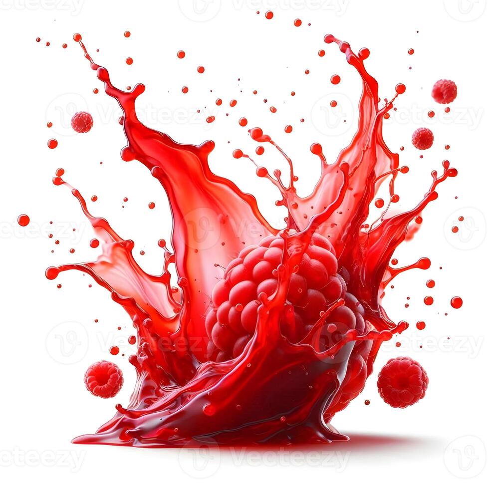 Red raspberry splash isolated on white background photo