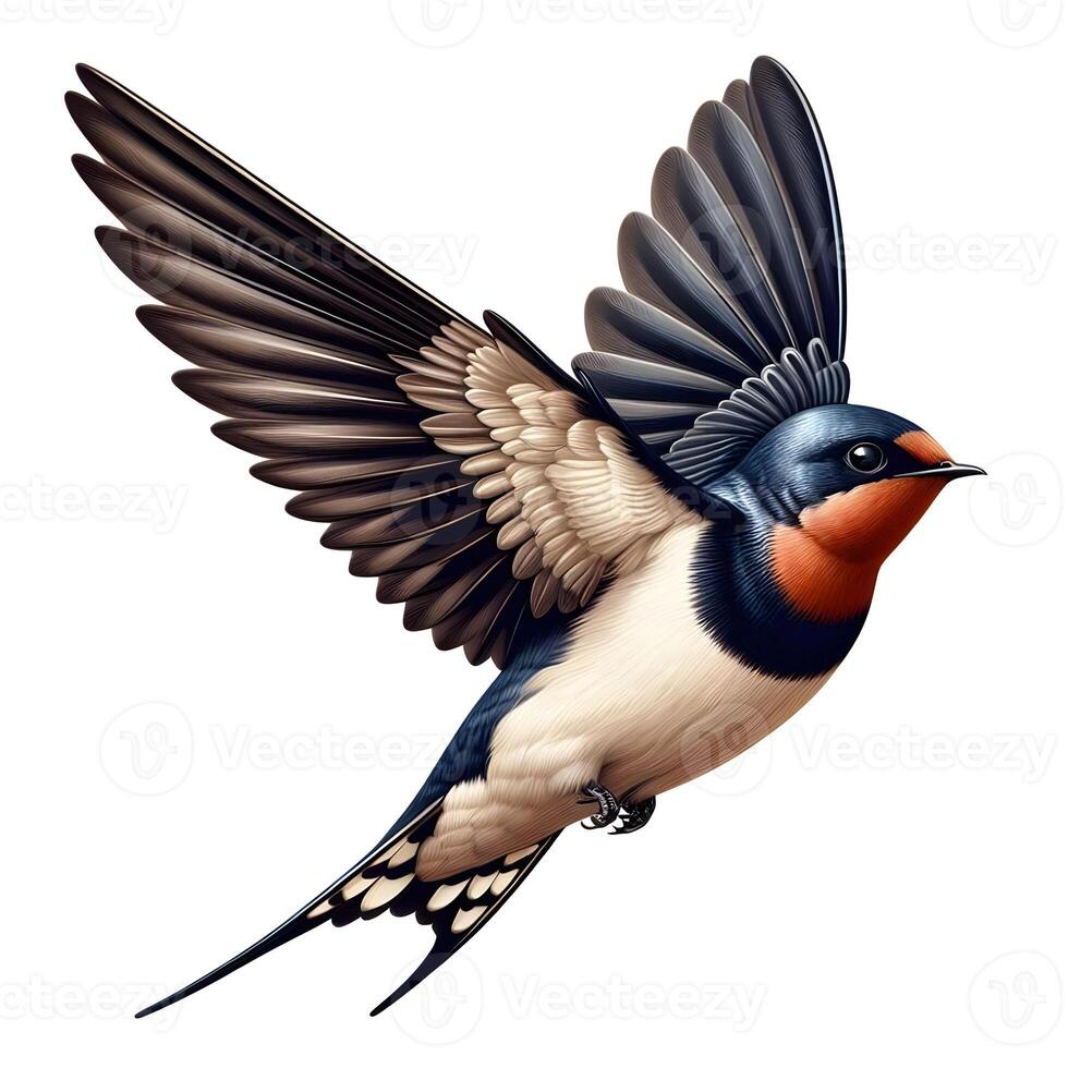 A bird with a red and black beak is flying photo