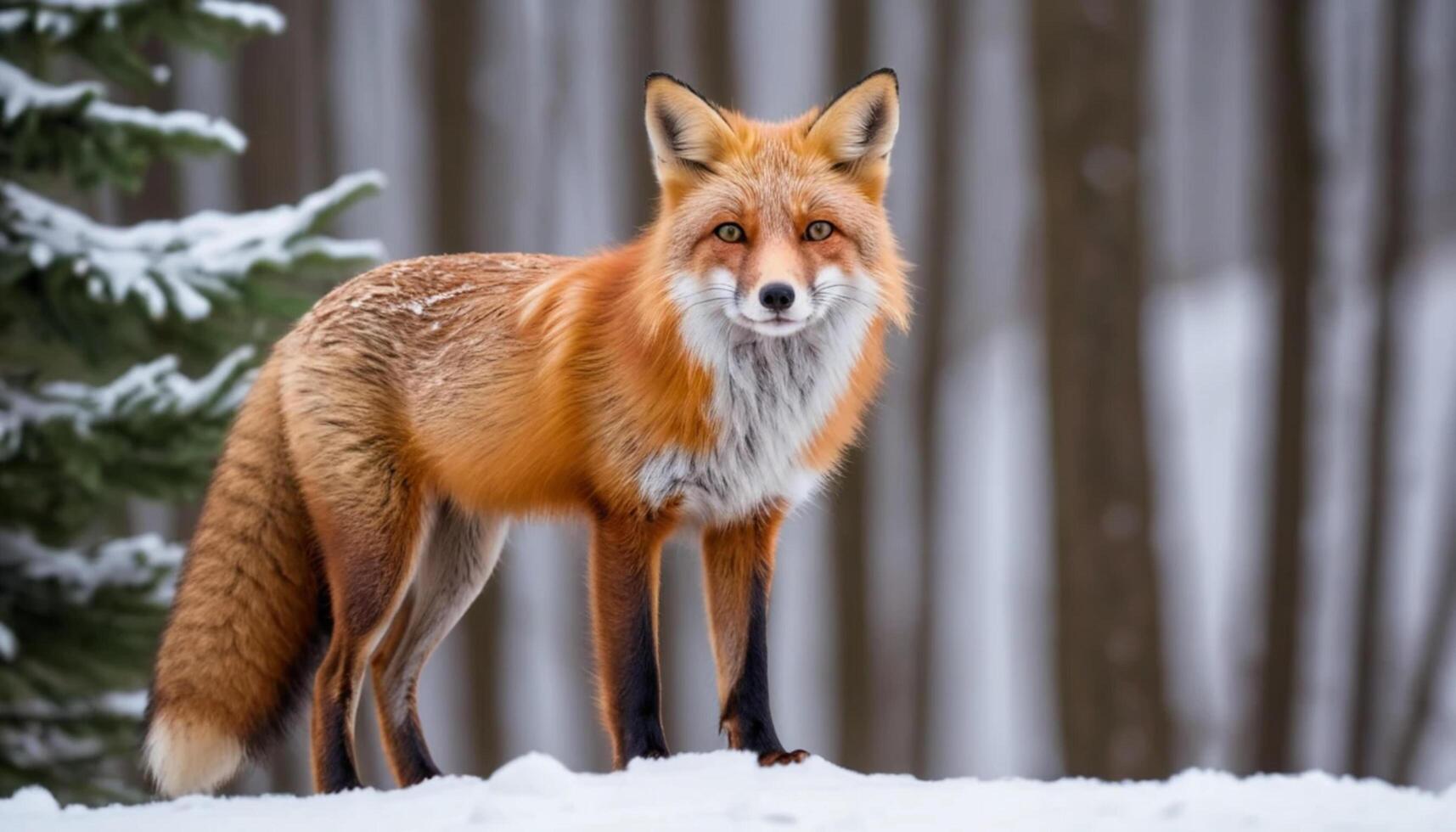 A red fox stands in the snow photo