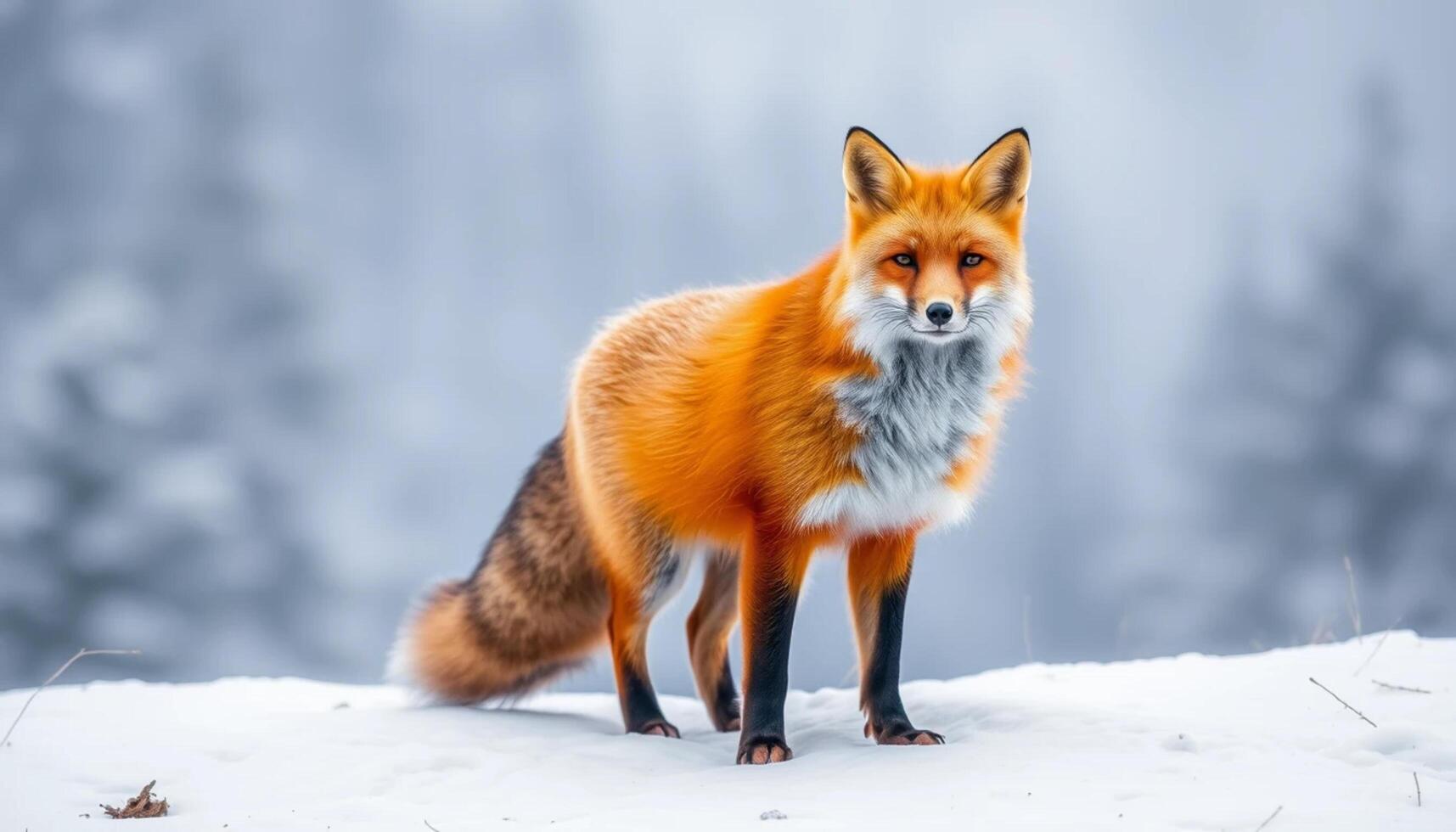 A red fox stands in the snow photo