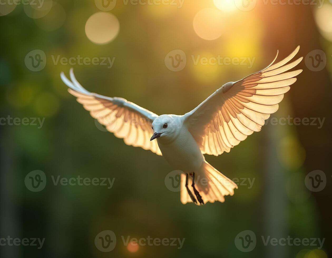 Symbolic White Bird Soaring Amidst a Beautiful Sunset for Dia de Muertos Celebration photo