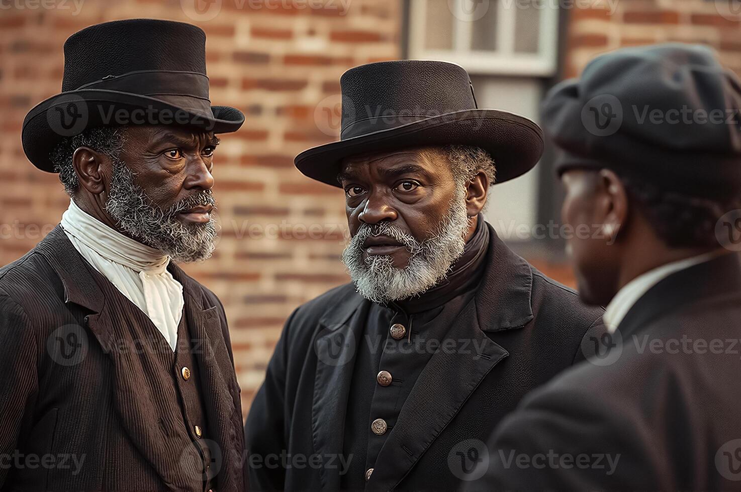 Historical Scene Depicting African American Men in Victorian Attire and Period Costumes photo