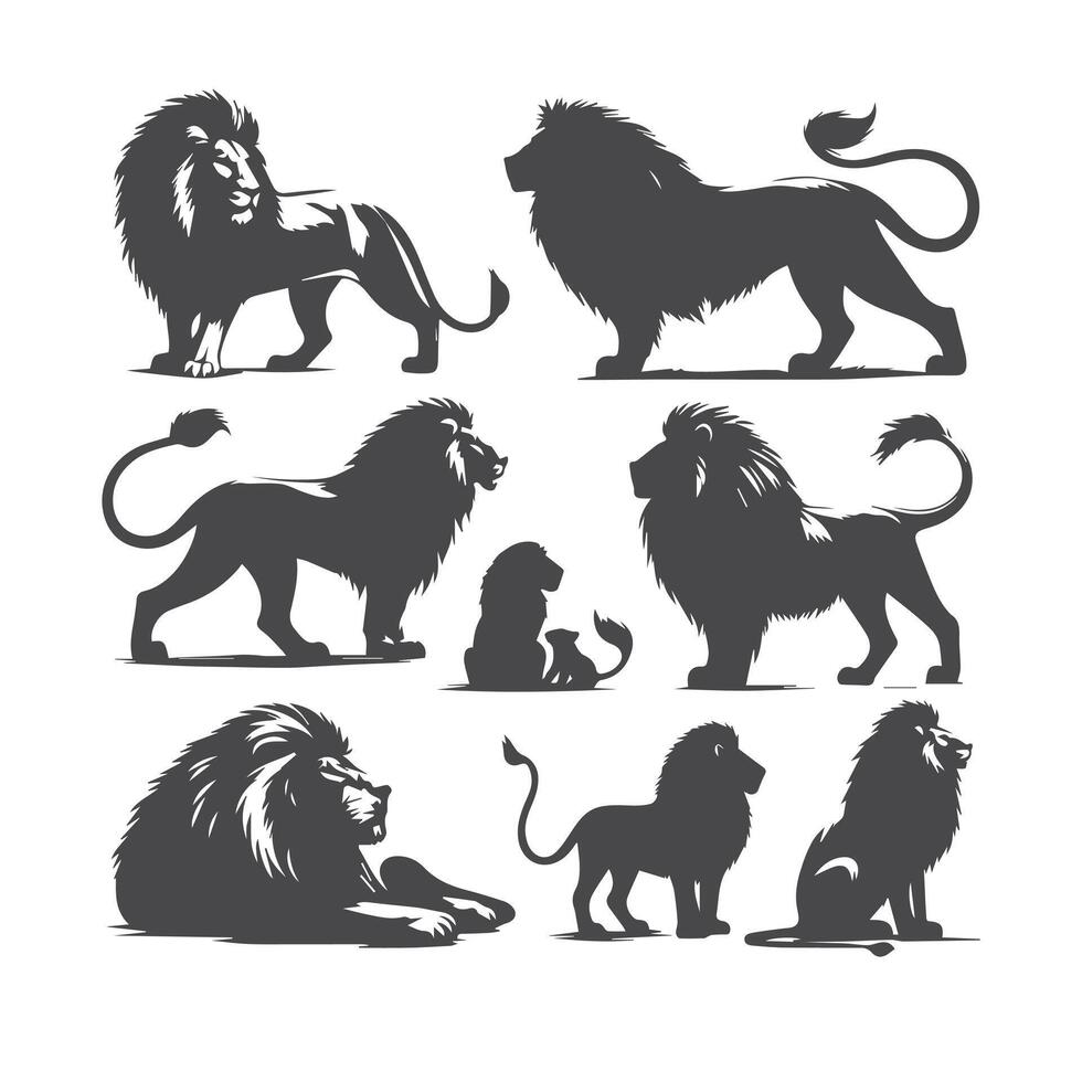 Collection of Vintage Lion Silhouettes vector