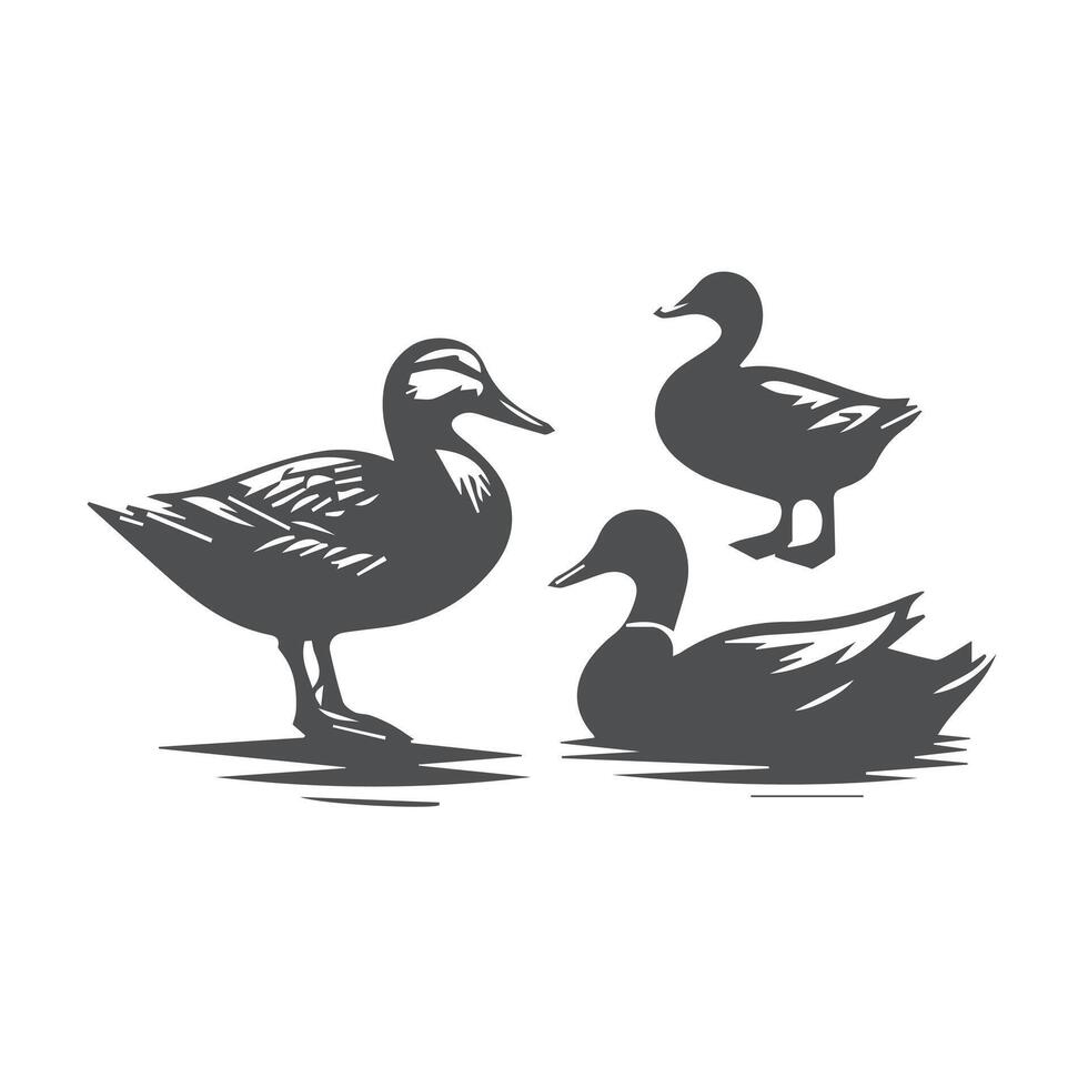Charming Duck Trio Silhouette vector