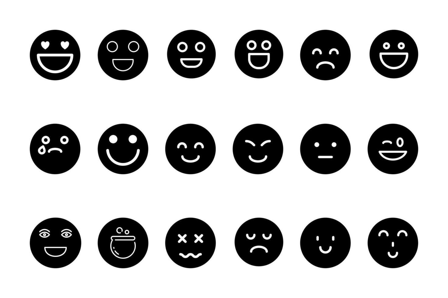 Emoji icon set Round shape isolated illustration black and white vector