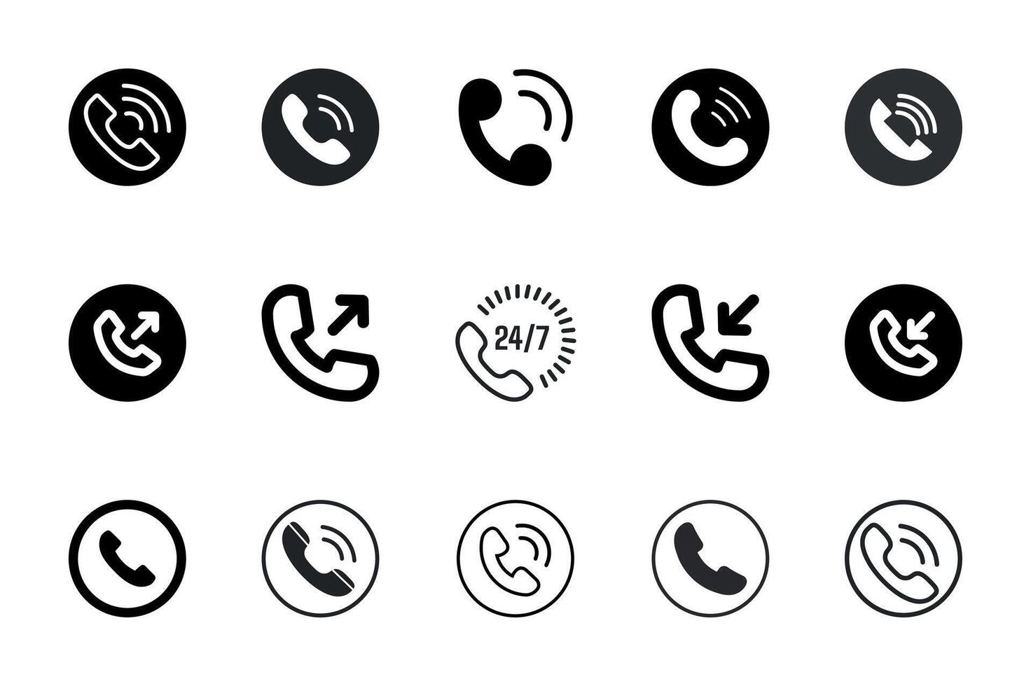 Call icon set Round shape isolated line illustration black and white vector