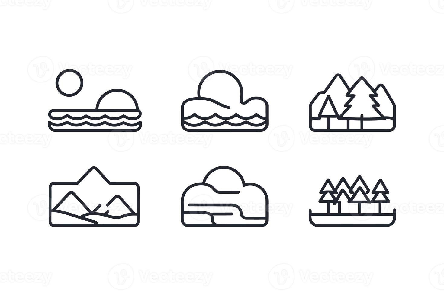 Nature Icons in Thin Line Style EditableSet for Sea, Lake, River photo