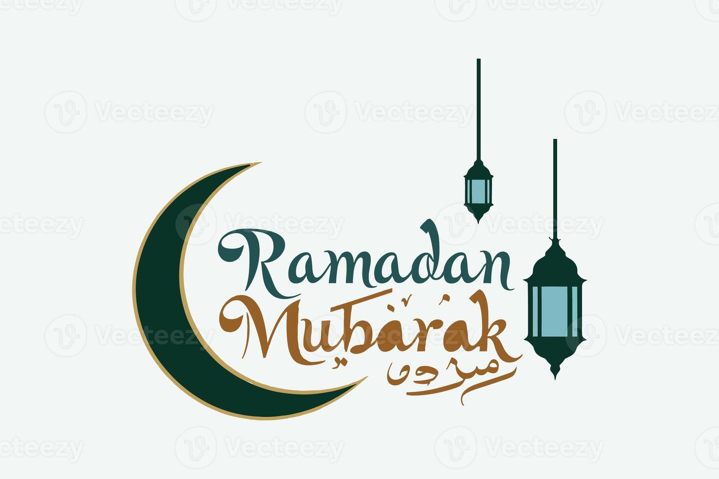 Stylish Ramadan Mubarak Design with Arabic Calligraphy, Lanterns Crescent Moon photo