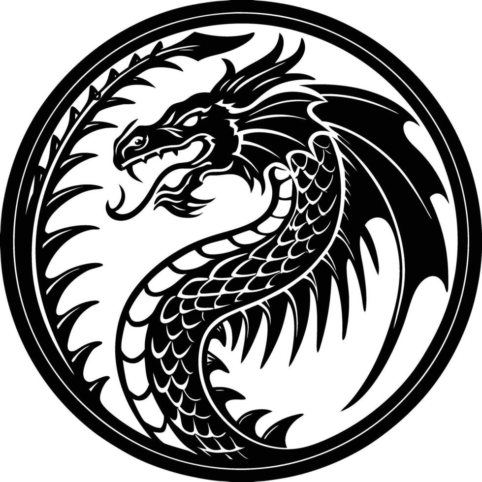 Dragon Art Illustration Shallotte Side Full view Circle View vector
