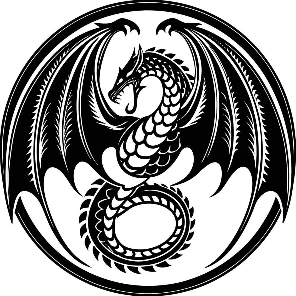 Dragon Art Illustration Shallotte Side Full view with Circle vector