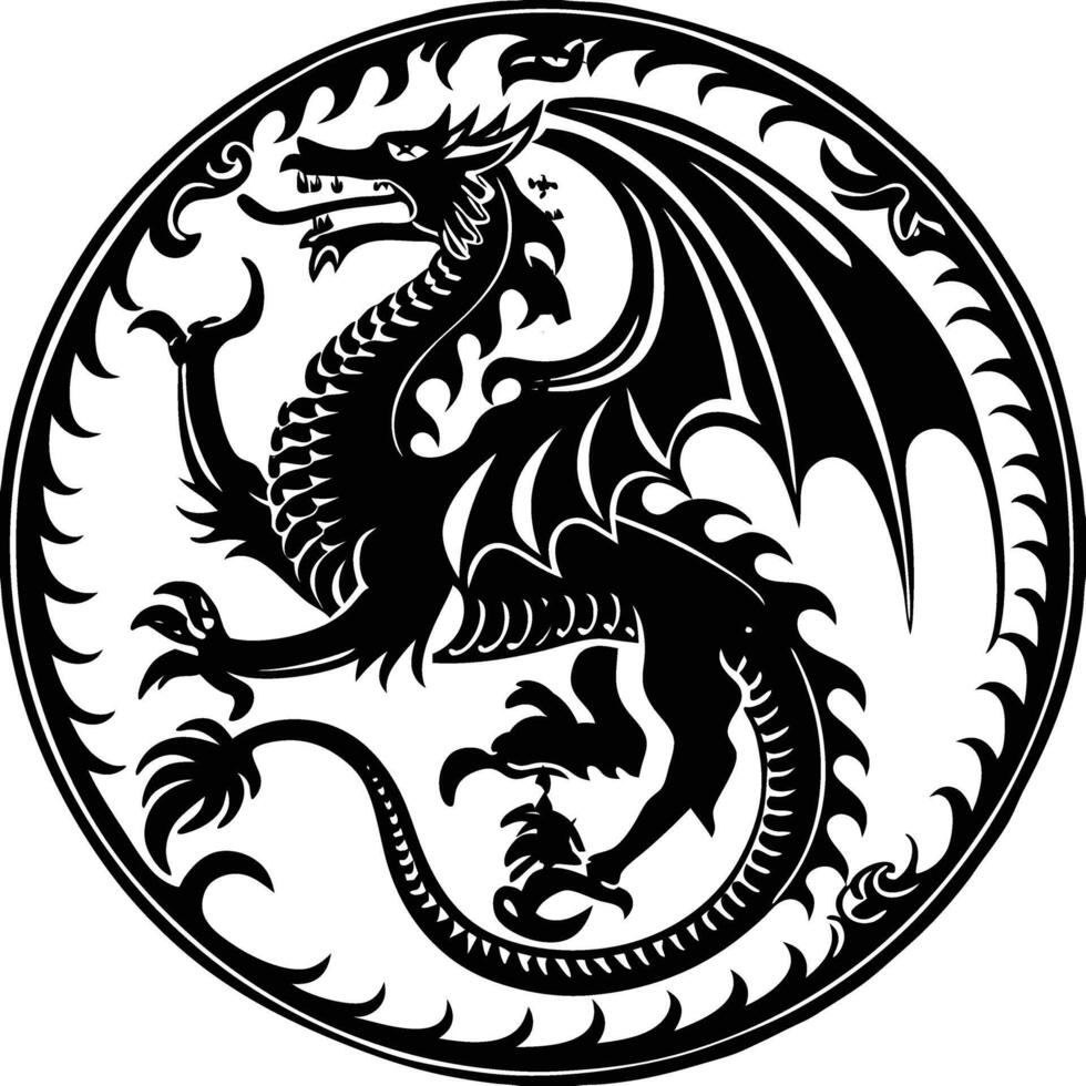 Dragon Art Illustration Shallotte Side View Dual Round circle vector