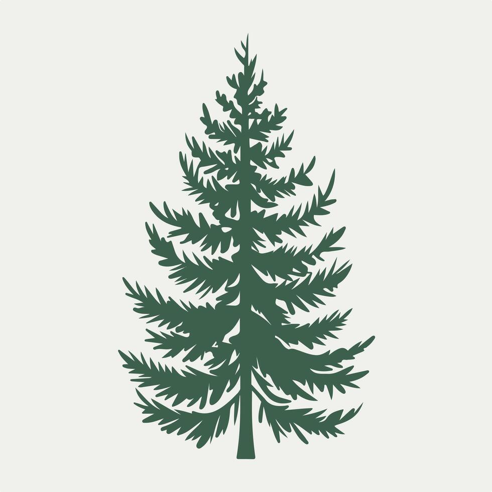 A green pine tree is shown on a white background vector