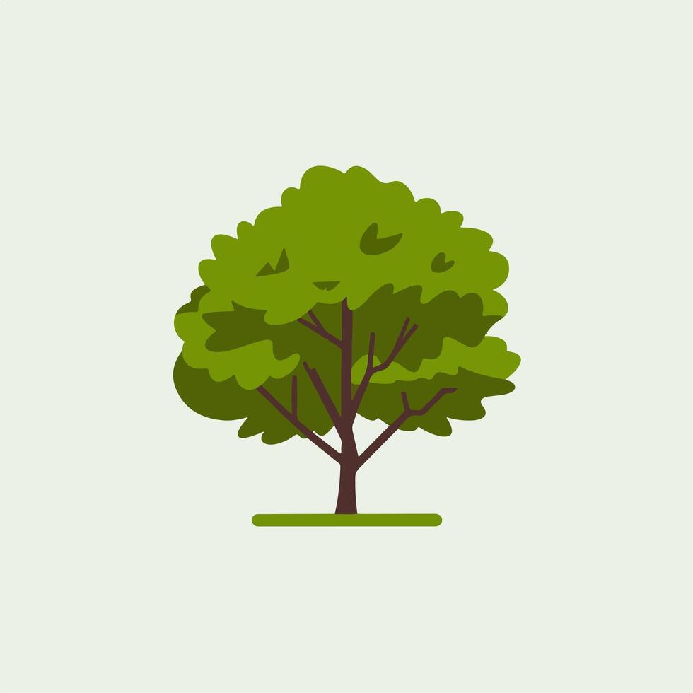 A flat illustration of a tree on a green background vector