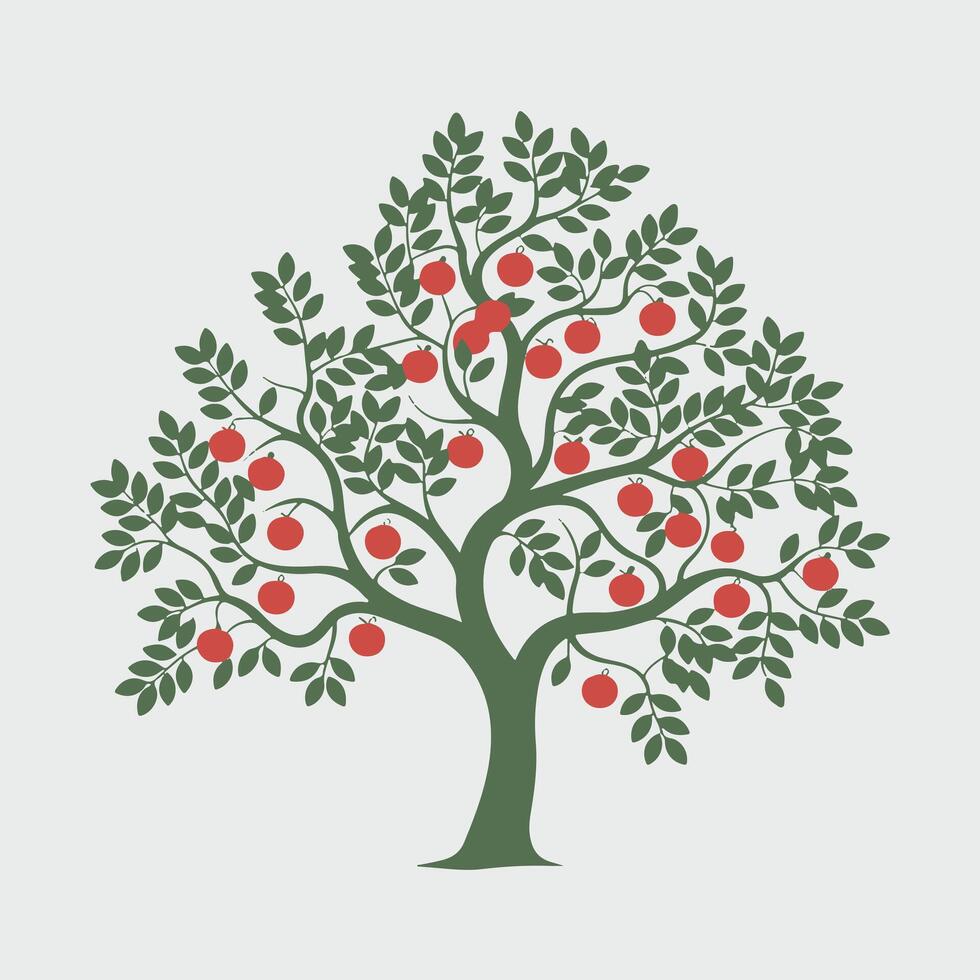 An apple tree with red berries on it vector