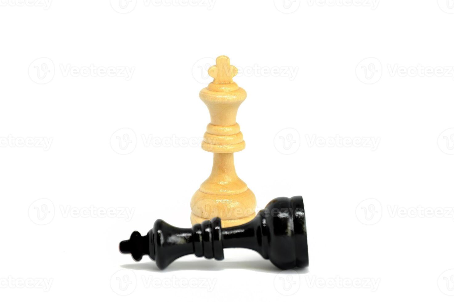 The white king defeated black king isolated on white background. Blurred black king photo