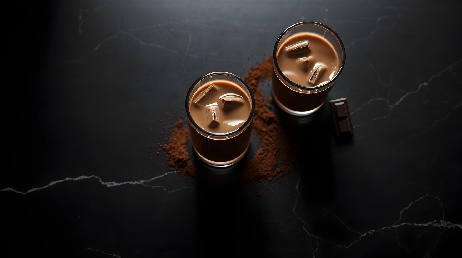Two glasses of coffee with ice and chocolate photo