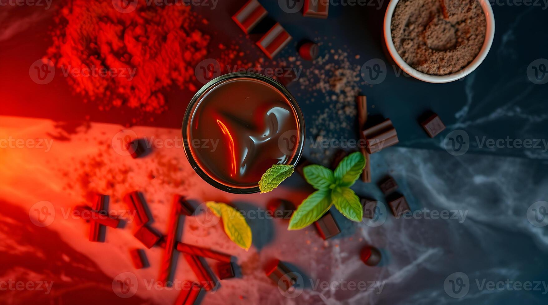 Chocolate and spices on a dark background photo