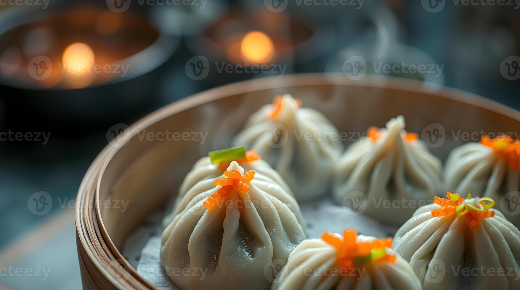 A bowl of dumplings with carrots and onions photo