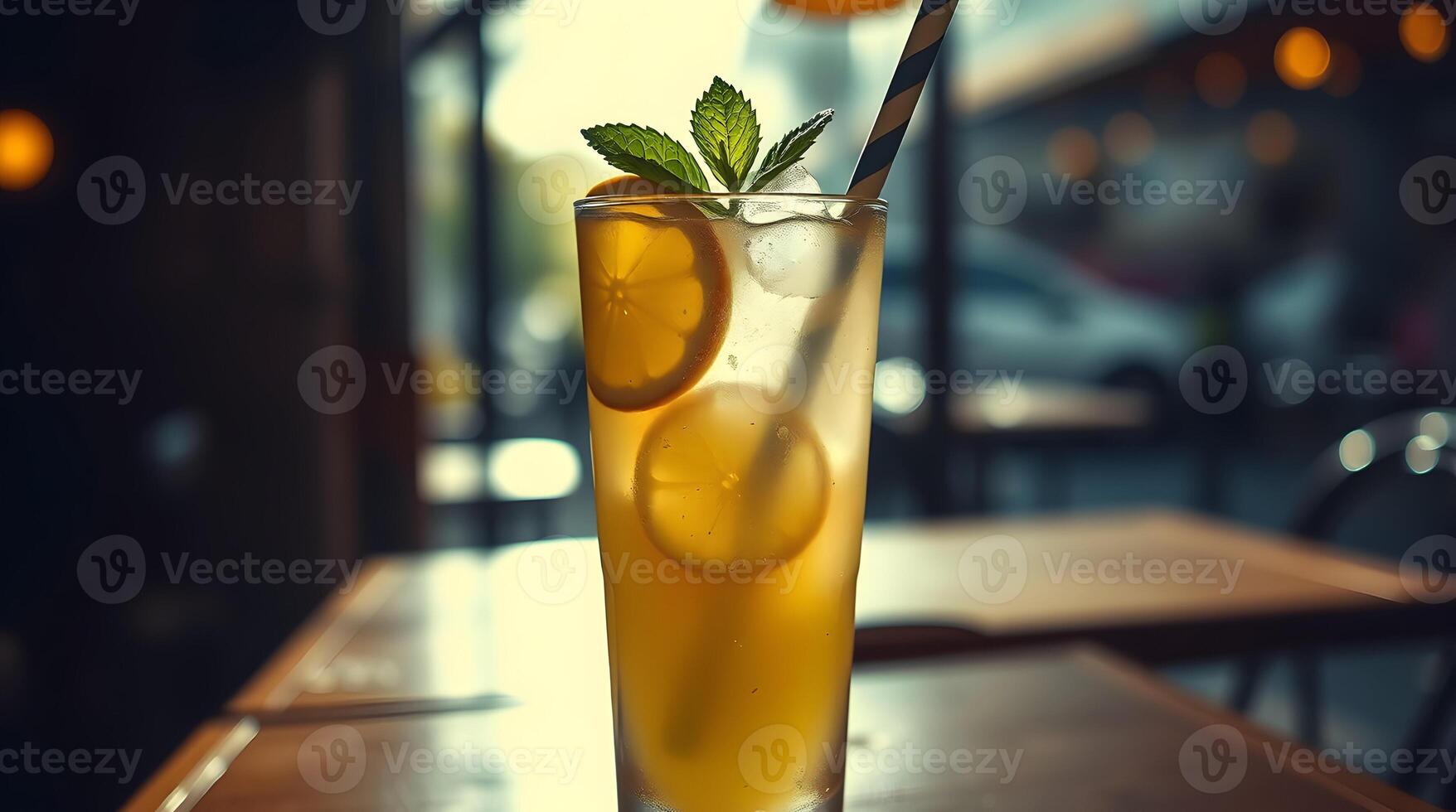 A glass of lemonade with a straw photo
