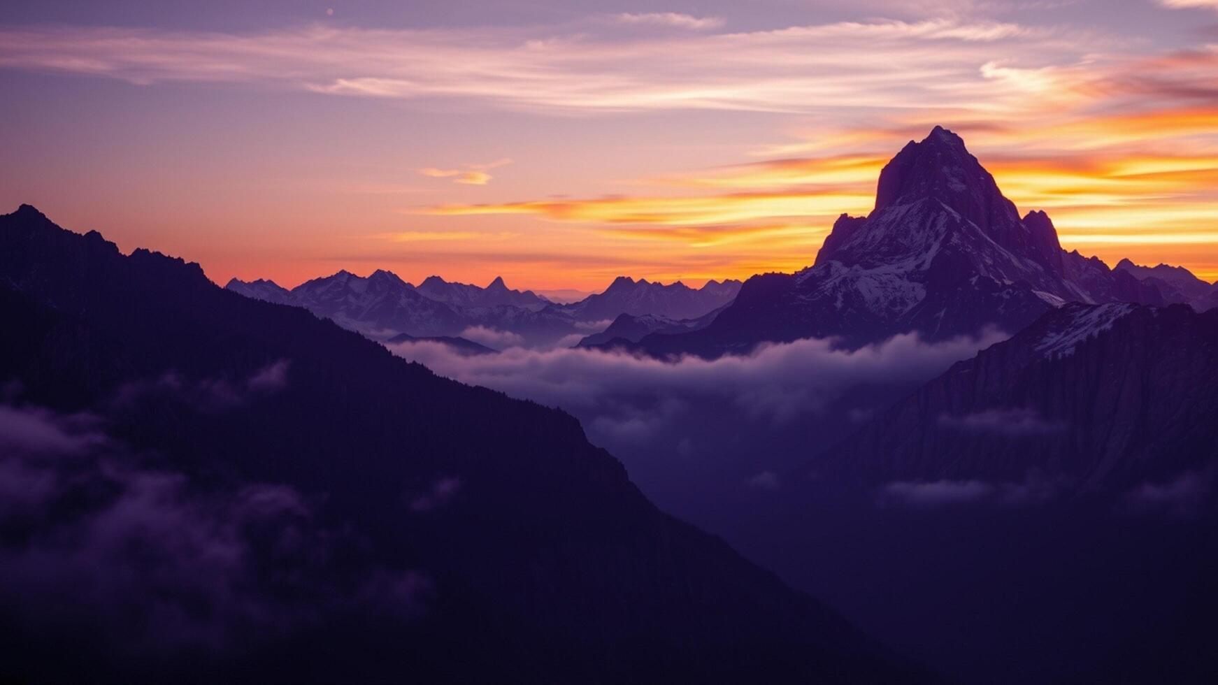 Mountains at sunset with clouds and mountains in the background photo