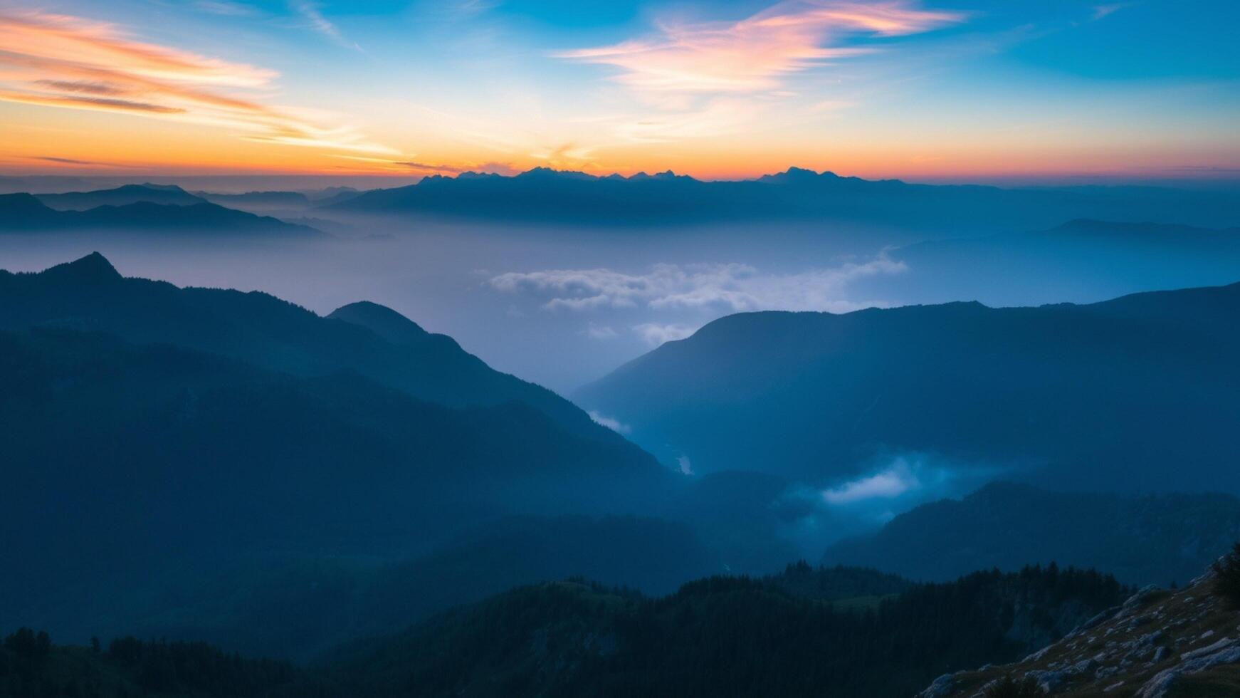 A view of the mountains at sunset photo