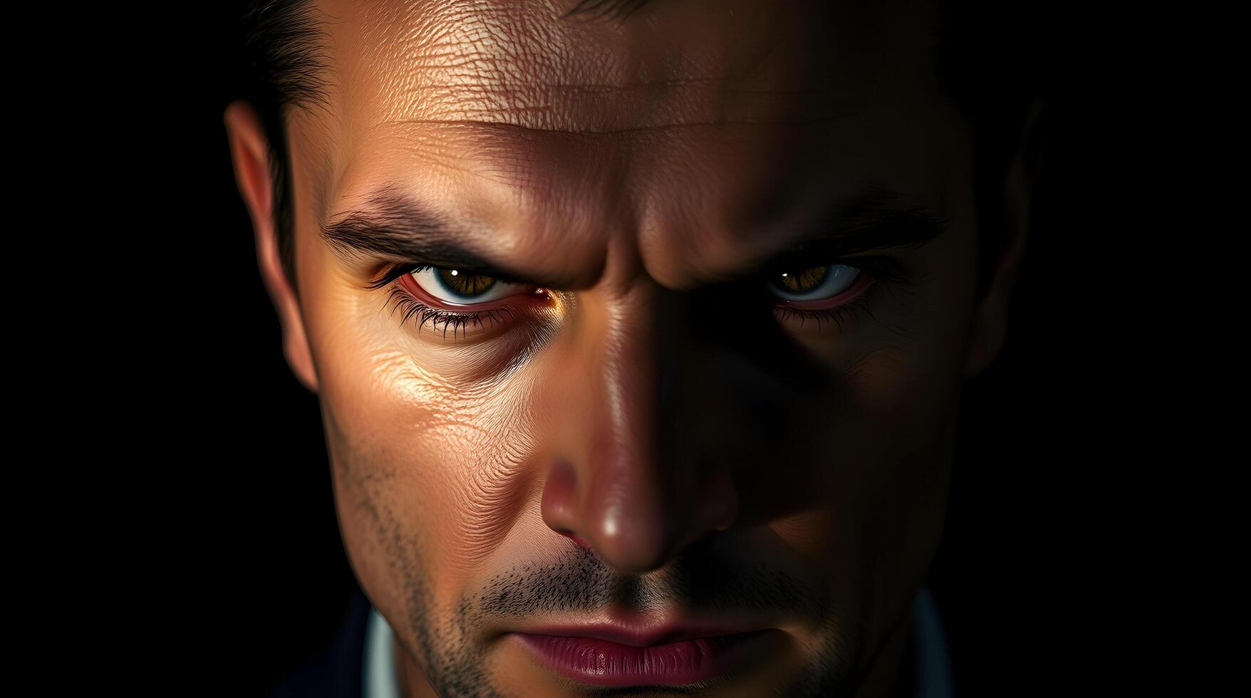 A man with a dark background and angry eyes photo