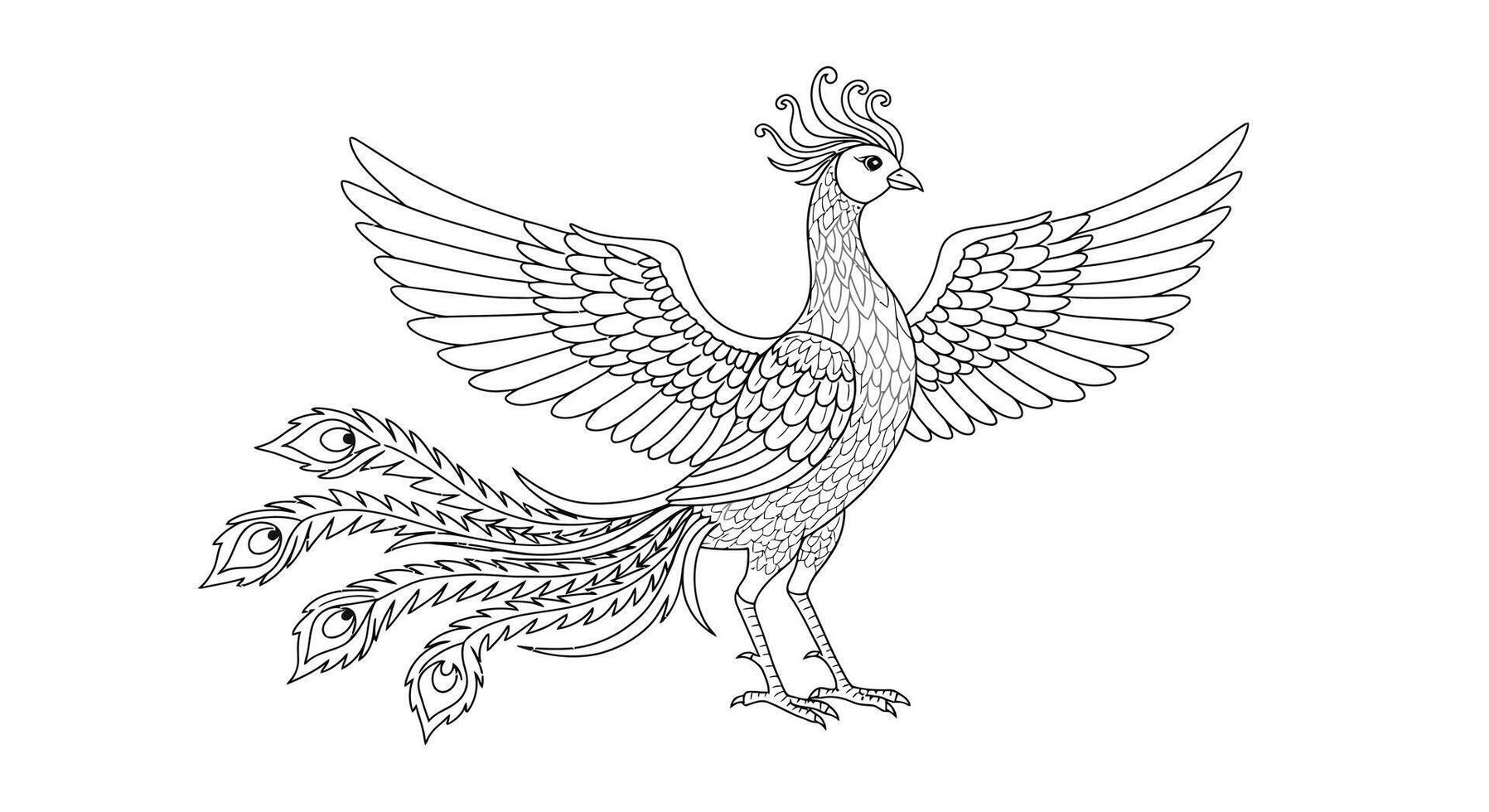 A bird with wings and feathers is shown in this coloring page vector