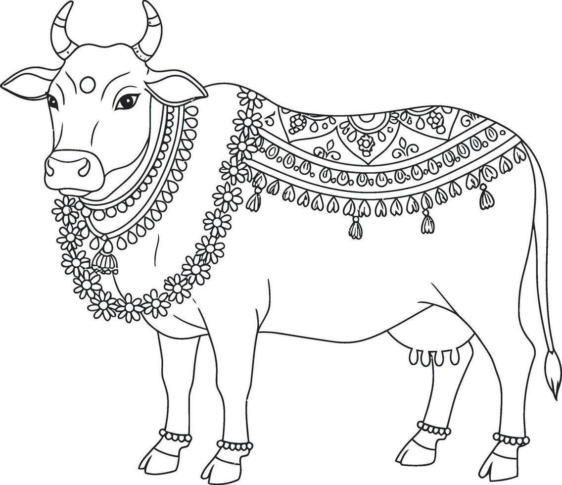 Indian cow coloring pages vector