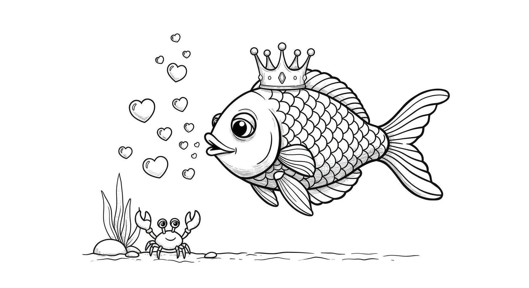 A fish with a crown on its head and a crab vector