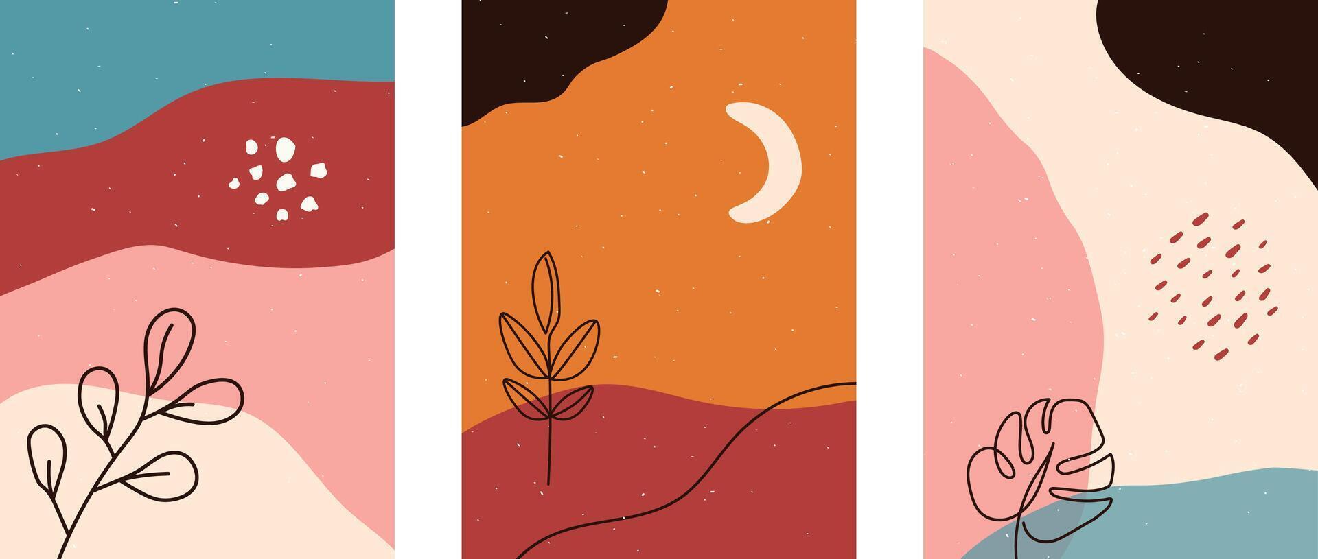 A collection of three abstract backgrounds . Hand drawing various shapes and doodle objects. Every background is isolated. vector