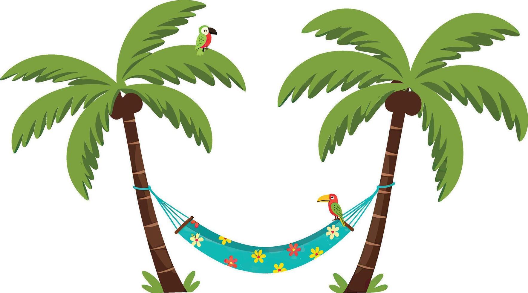 There Are Two Palm Trees With a Hammock Between Them. vector