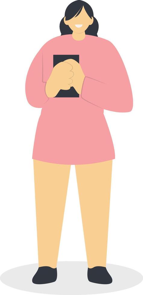 Girl Carrying Smartphone in Flat Design vector
