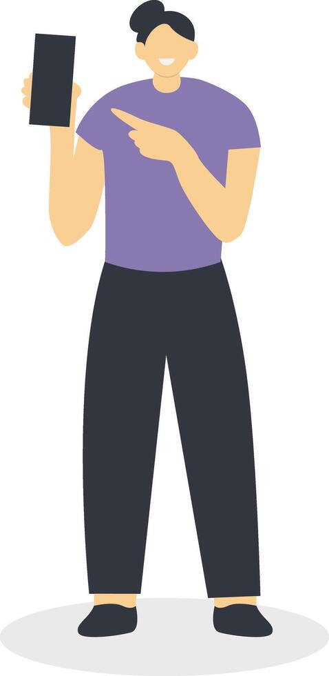 Girl Carrying Smartphone in Flat Design. vector