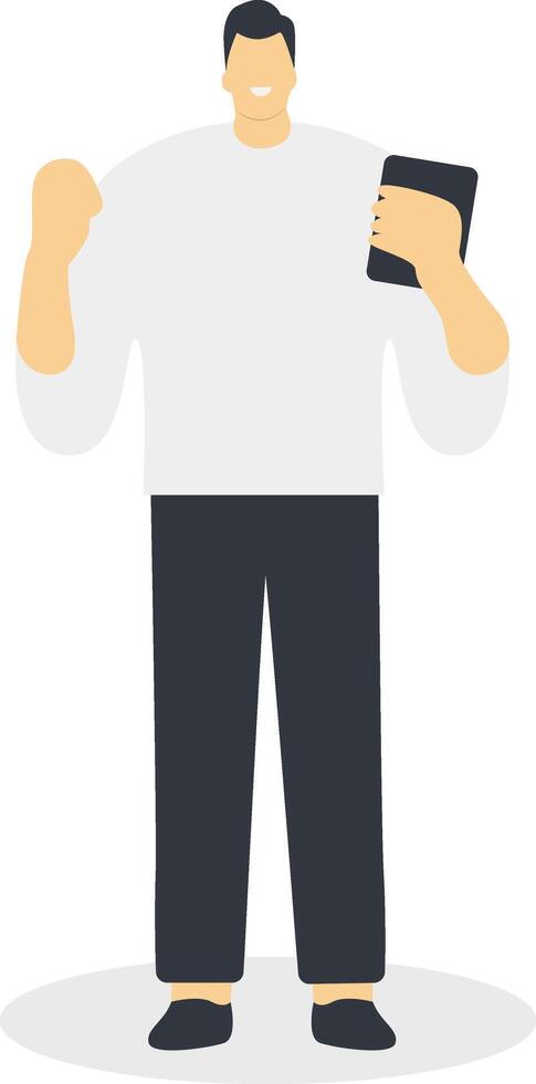Male Carrying Smartphone with Cartoon Design. vector