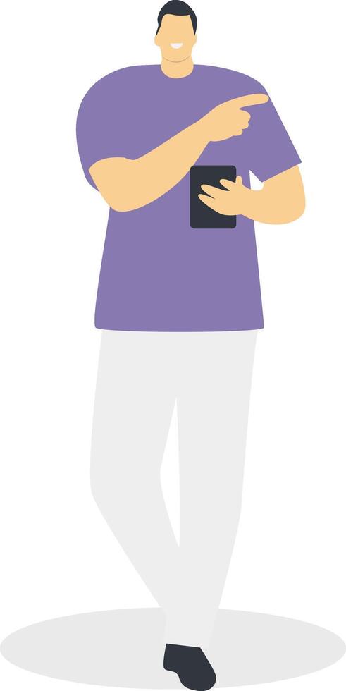 Male Carrying Smartphone in Flat Design. vector